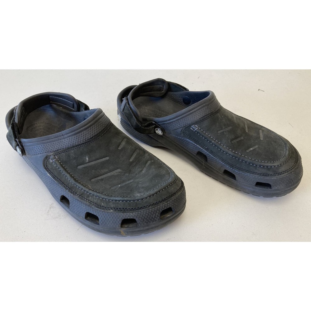 Crocs Yukon Mesa Clogs Black Leather Slingback Cut Out Split Toe Mens Sz 14 - Picture 2 of 8